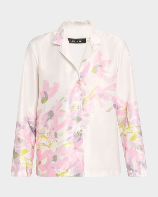 Sumi-E Floral-Print Charmeuse Crop Pajama Set